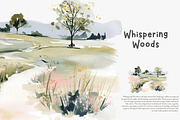 watercolor forest landscape clipart, a Decorative Illustration by Patishop Art (Thumbnail 6 of 8)