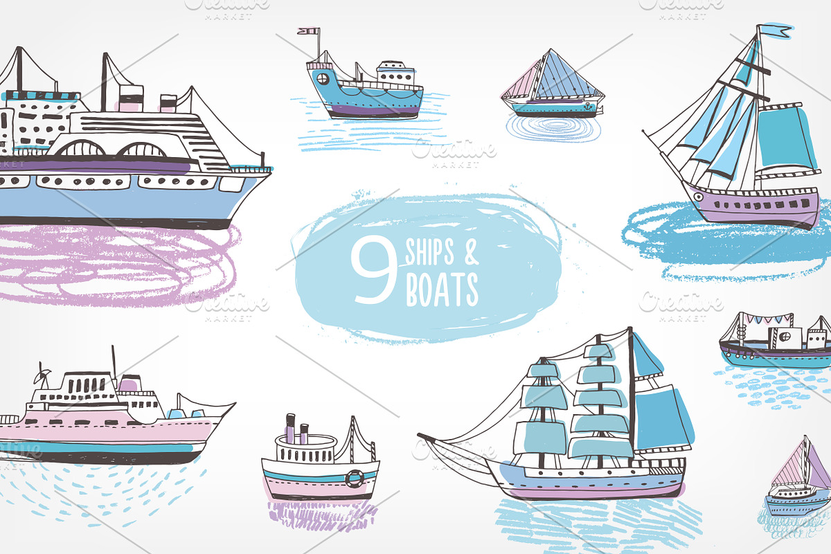 Doodle ships and boats, yacht, an Object Illustration by Good Studio