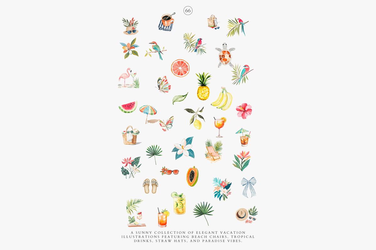 watercolor beach clipart collection, a Decorative Illustration by Patishop Art (Photo 10 of 10)