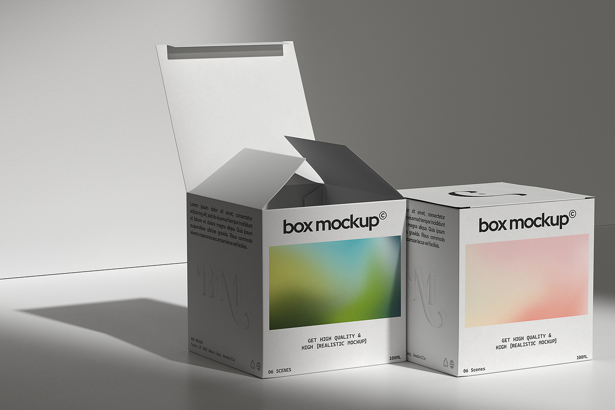 Square Box Mockup - 5 Scenes, a Packaging Mockup by Pixel_Vision_Store (Photo 6 of 6)