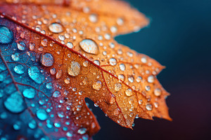 Close-up of leaf with water droplets, a Nature Photo by AlyaAnd