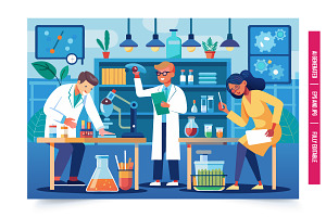 Scientists in Cartoon Lab, an Illustration by Tanuart