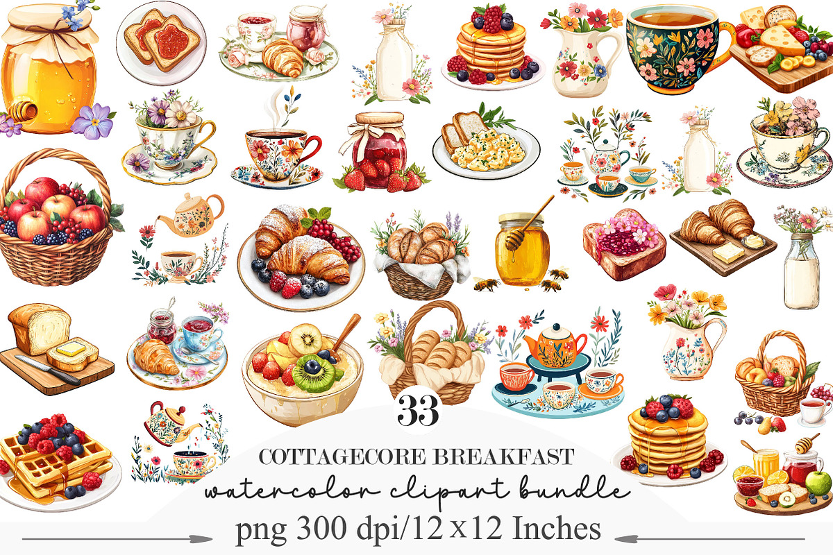 Cottagecore Breakfast Clipart Set, an Illustration by Designking (Photo 1 of 5)