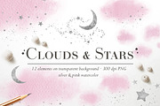 Pink Clouds & Silver Stars Overlays, an Object Graphic by PixelJungle (Thumbnail 1 of 3)