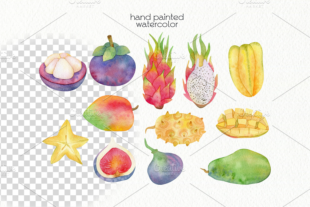 Watercolor Tropical Clipart, a Food Illustration by OllyKo Art (Photo 5 of 8)