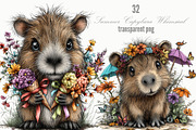 Summer Capybara Whimsical Clipart, a Seasonal Illustration by Designking (Thumbnail 1 of 5)