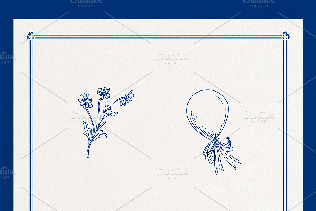 Minimalist stationery page featuring hand drawn blue outline flo, an Illustration by Studio ANNA