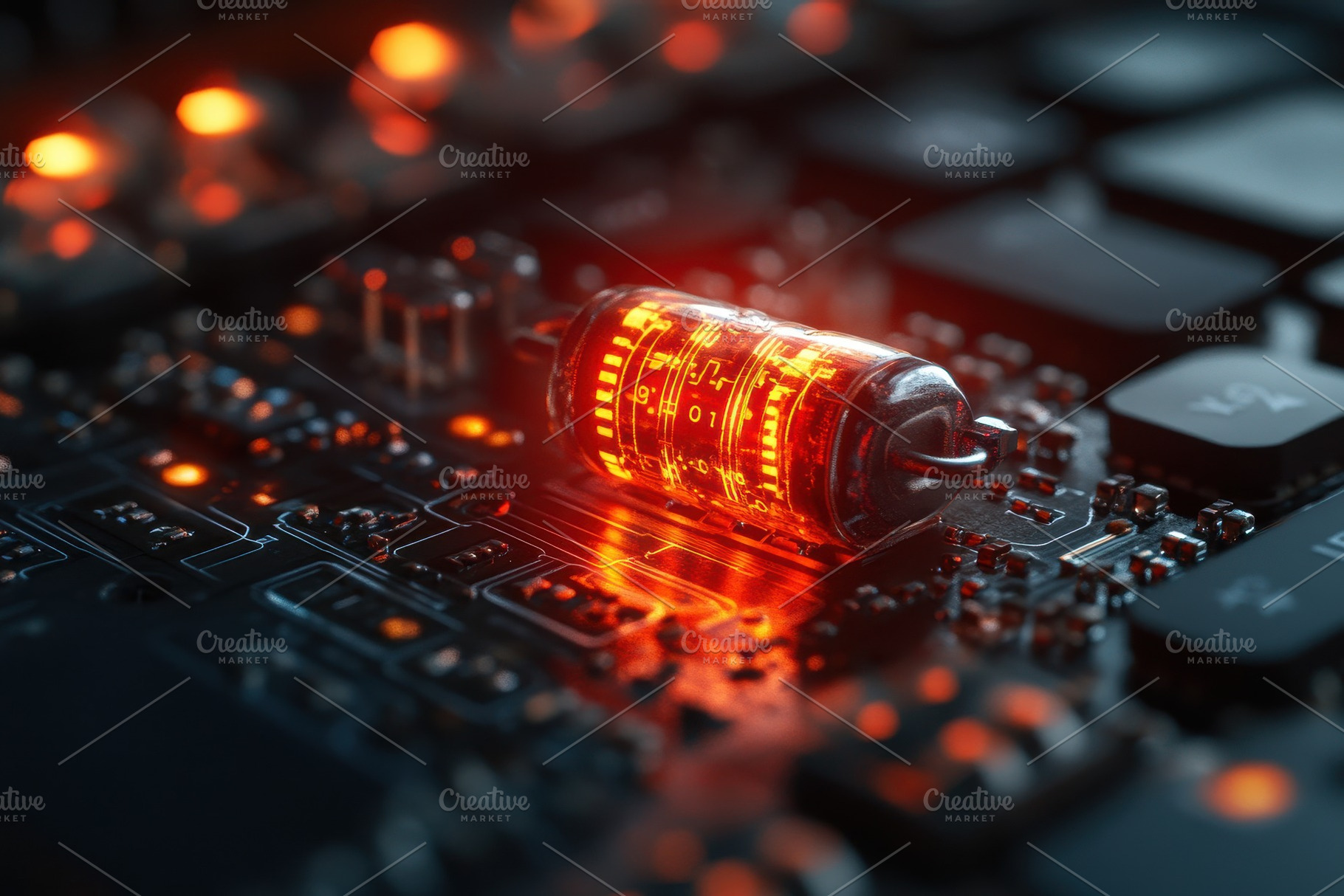 Close-up of a glowing vacuum tube on, a Photo by Tanuart