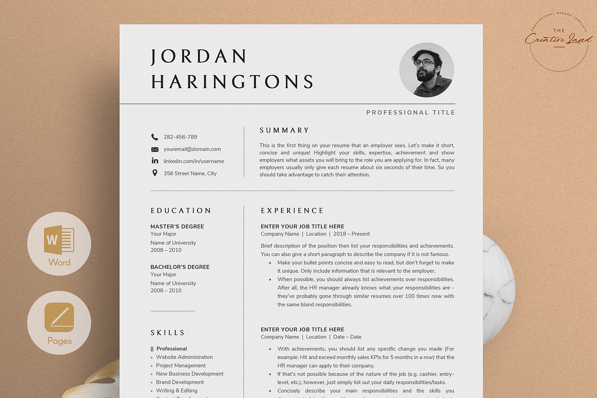 Resume/CV - The Jordan, a Resume Template by CreativeLandStudio (Photo 1 of 9)