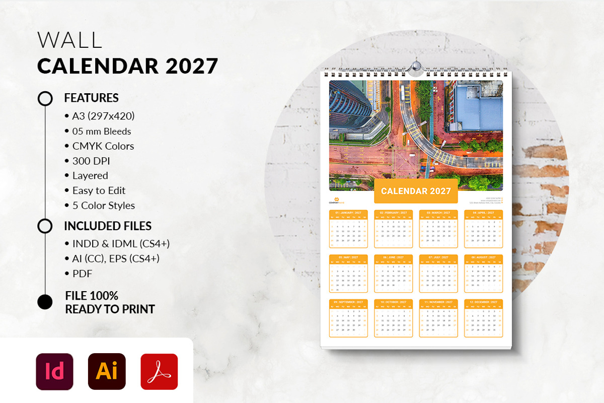 Yearly Photo Wall Calendar 2027, a Stationery Template by MstArtwork (Photo 3 of 5)