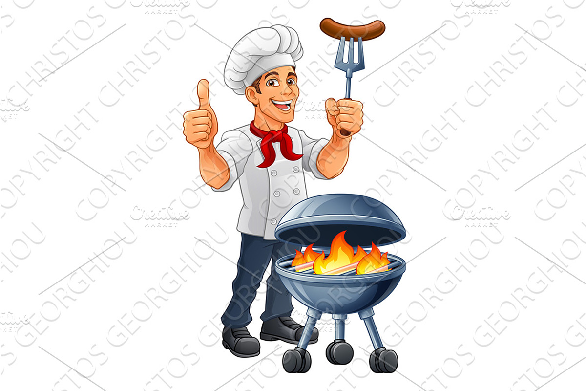 Chef Cartoon Barbecue Cook Man, a Person Illustration by Christos Georghiou