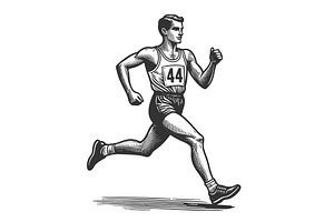 Male Runner in Motion engraving, a Sport Illustration by AlexArt