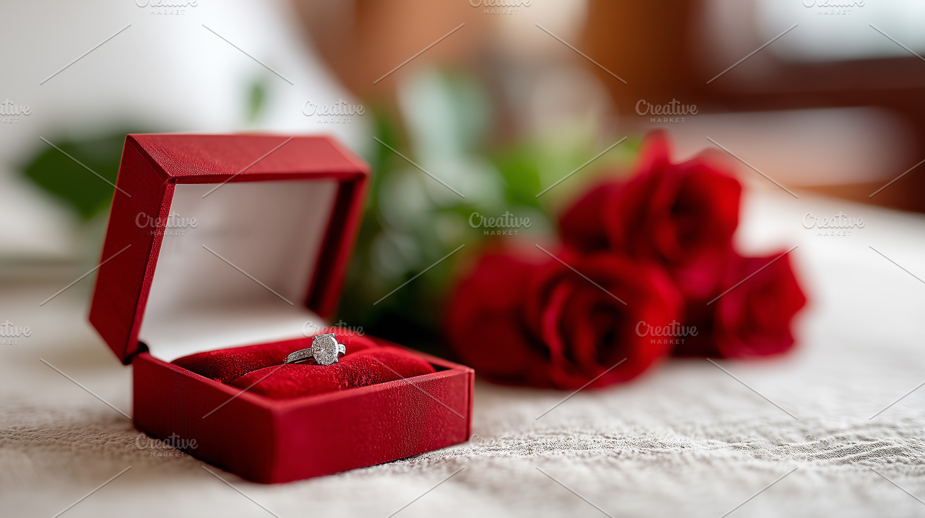 Diamond engagement ring in a red, a Holiday Photo by MistyDay