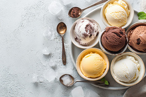 Different ice cream flavors in bowls, a Photo by Beautiful things