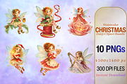 Watercolor Christmas Fairy Cliparts, a Seasonal Illustration by Ink Gallery (Thumbnail 2 of 9)