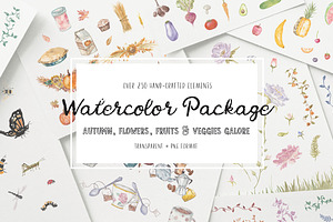 Watercolor Galore - 250+ Elements