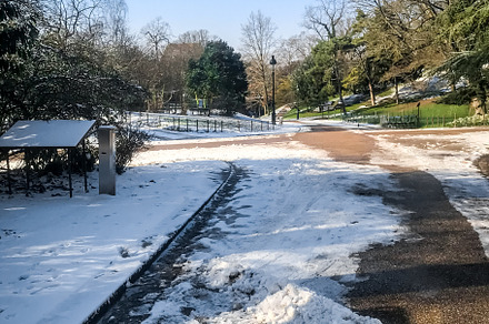 Buttes-Chaumont Park under the snow in winter, Paris, a Nature Photo by GoodGoods