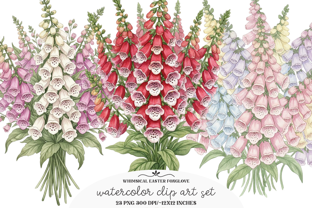 Whimsical Easter Foxglove Clipart, an Illustration by GatewayDesign (Photo 1 of 5)
