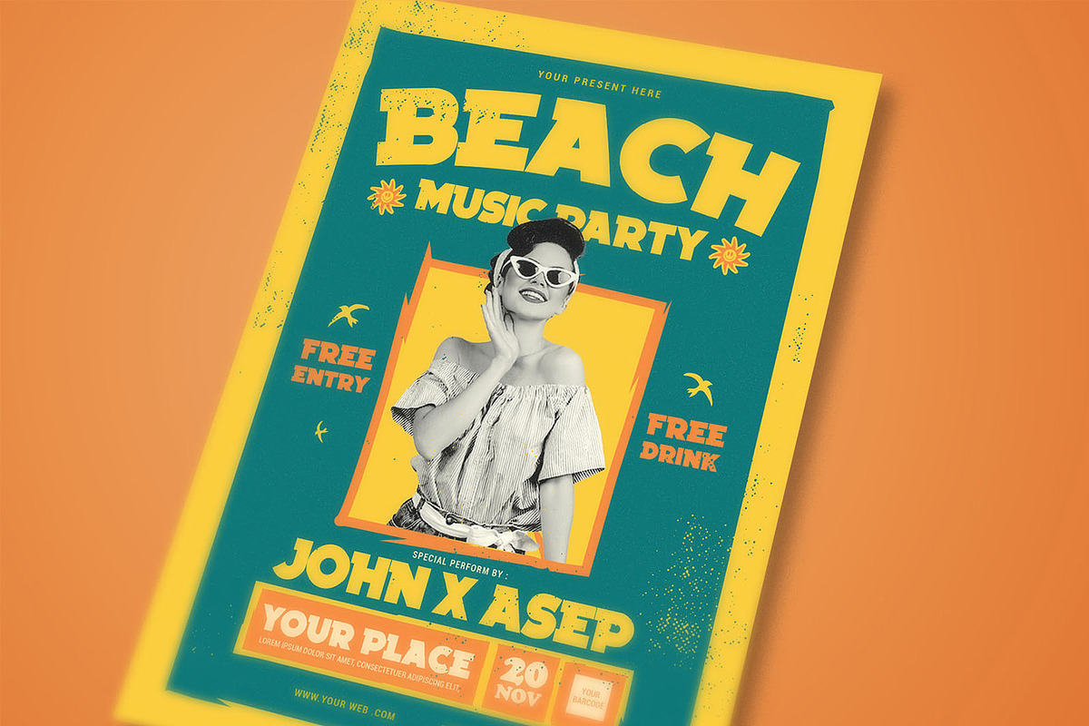 Green Retro Beach Music Party Flyer, a Flyer Template by megarez (Photo 2 of 3)