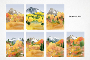 Watercolor Fall Mountain Clipart