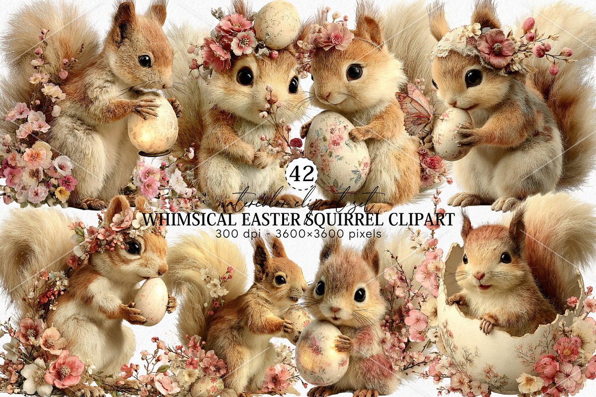 Whimsical Easter Squirrel Clipart, a Seasonal Illustration by Canvas Craft (Photo 1 of 7)