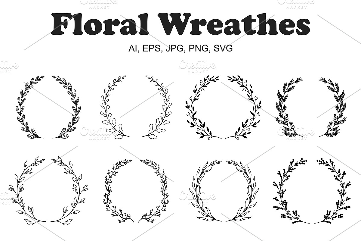 Hand Drawn Branch Wreathes Pack, a Decorative Illustration by alexdndz (Photo 1 of 6)