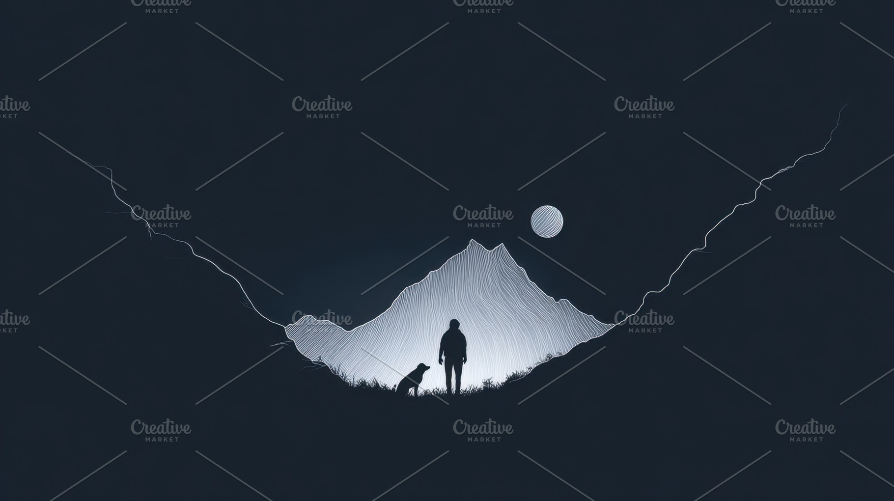Man stands with dog near mountain, a Photo by Beautiful things