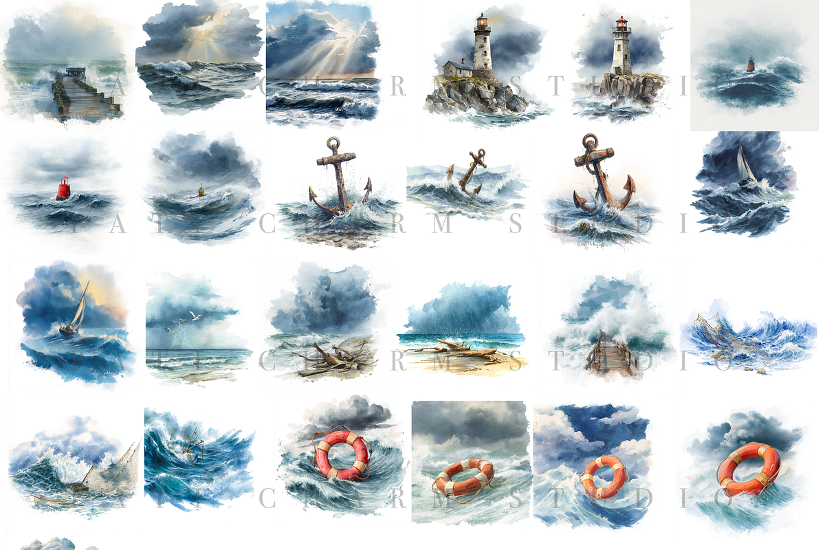 25 Sea Storm Clipart Set, a Decorative Illustration by Pati Charm Studio (Photo 2 of 8)