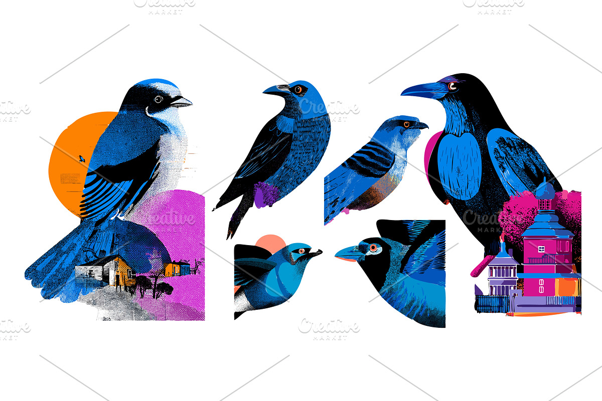 Blue birds color ink sketch vector, an Animal Illustration by Onyx
