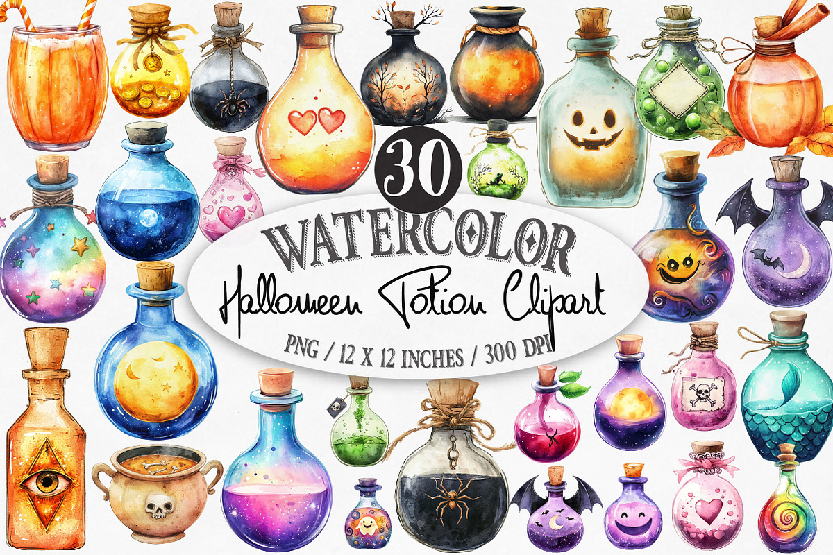 Watercolor Halloween Potion Clipart, an Illustration by Designking (Photo 1 of 4)