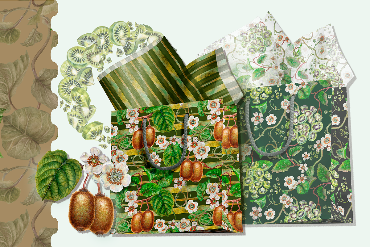KIWI PATTERNS, botanical watercolor, a Decorative Illustration by EL_SUHOVA (Photo 9 of 13)