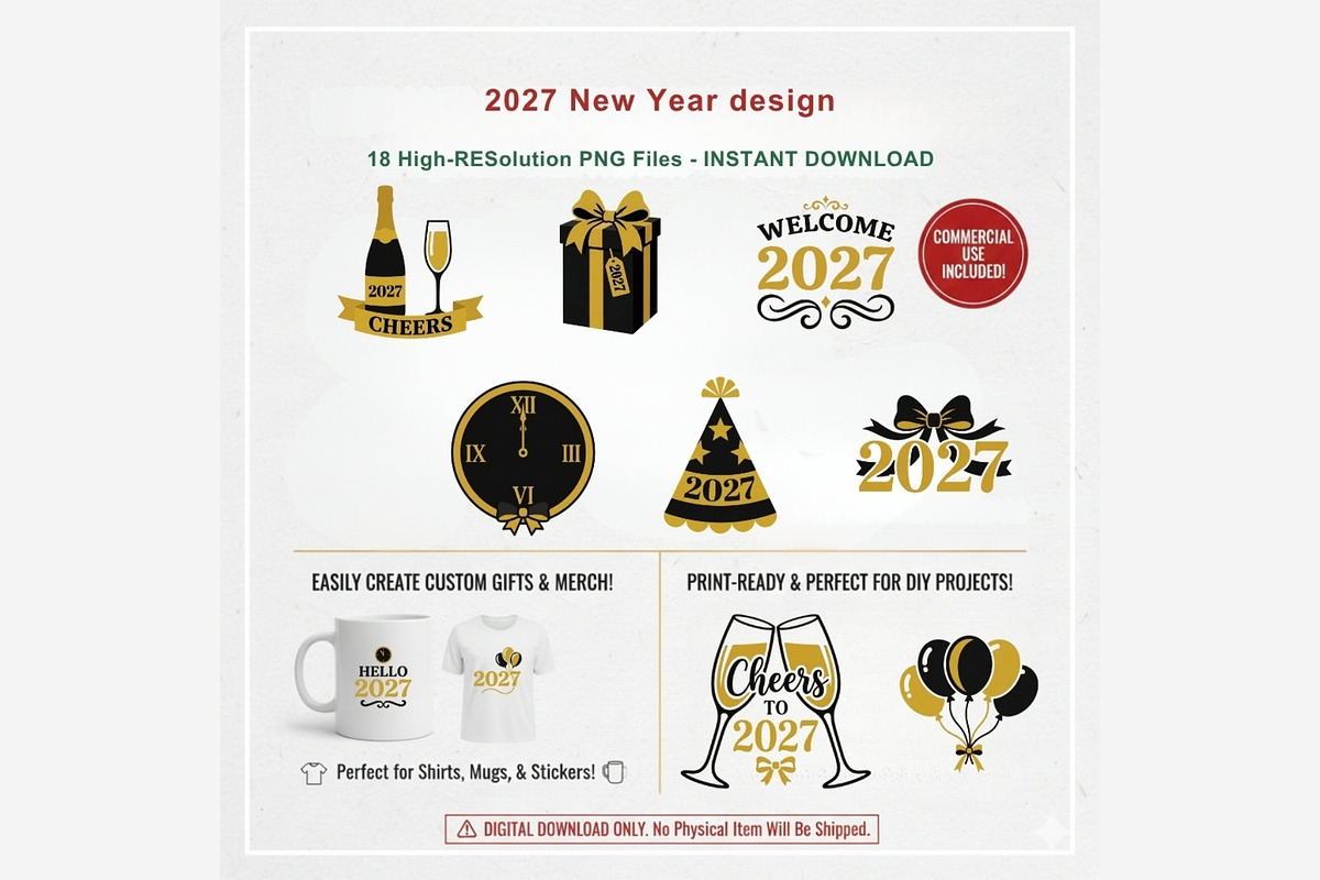 2027 New Year PNG Bundle, an Emoji Icon by Tanya Kart (Photo 9 of 10)