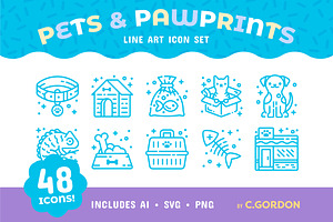 Pets & Pawprints Line Art Icon Set