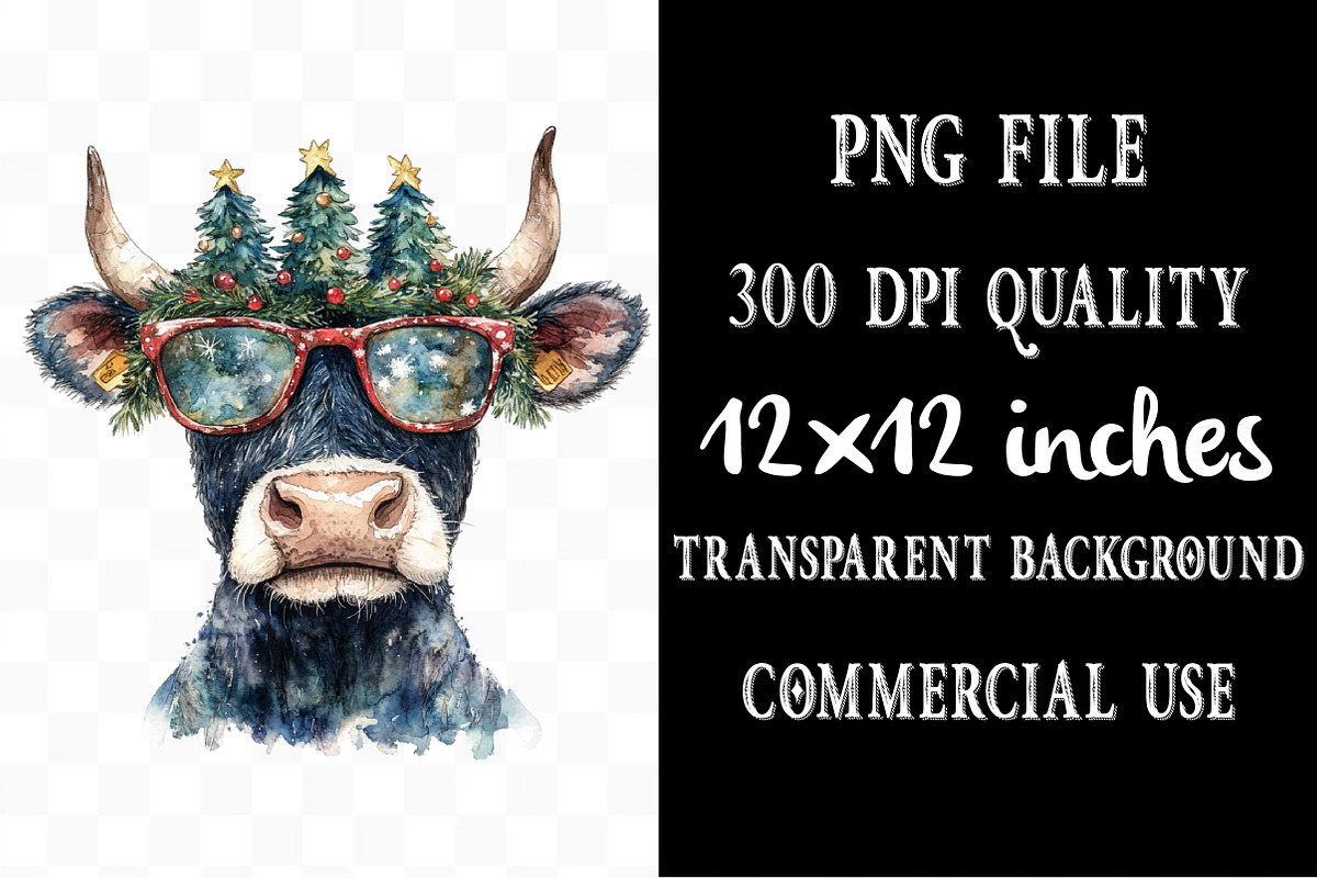 Funny Christmas Cow Clipart Bundle, an Illustration by Designking (Photo 4 of 5)