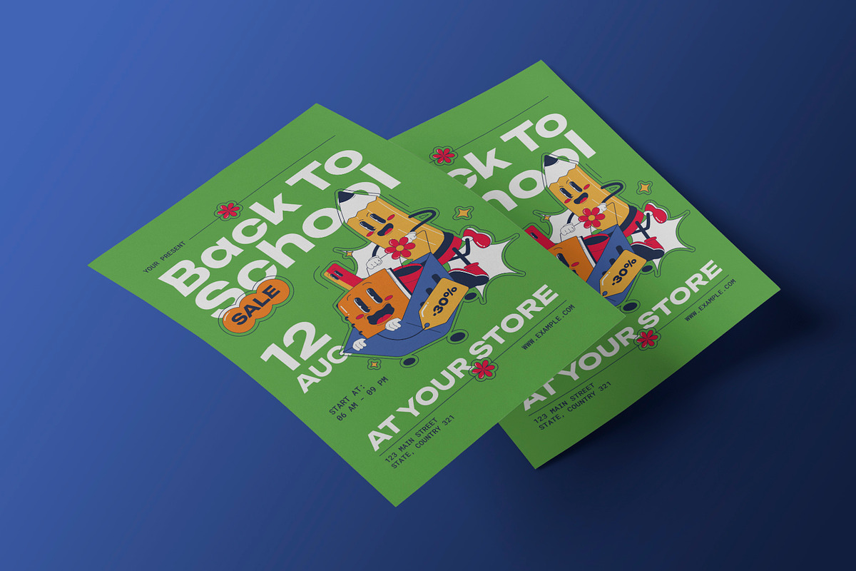 Green Retro Back to School Flyer, a Flyer Template by Neermana (Photo 3 of 4)