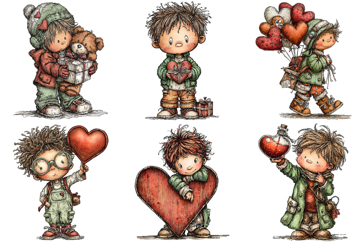 Quirky Valentine Boy Clipart, an Illustration by Craft Nest (Photo 5 of 9)
