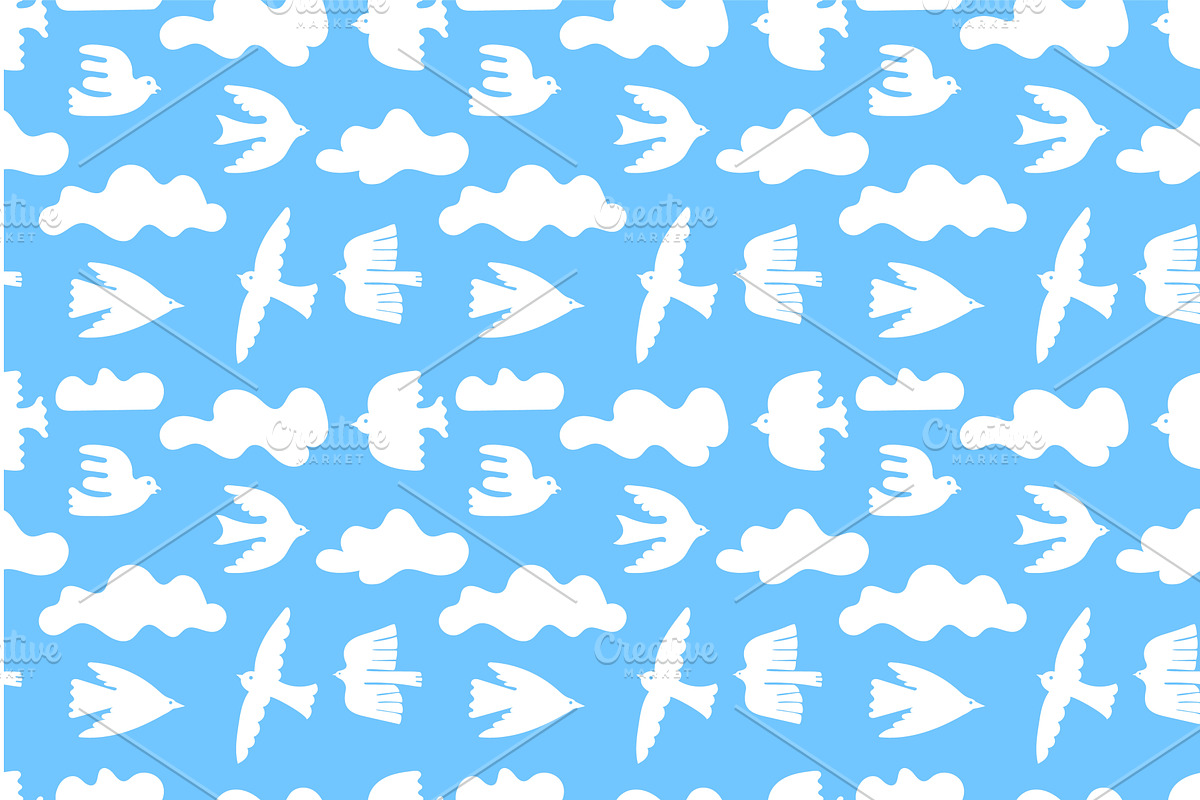 Flying birds seamless pattern, an Illustration by winwin.art