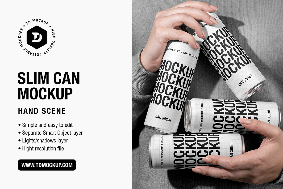 Slim Can - Hand Scene, a Packaging Mockup by TD Mockup (Photo 1 of 4)