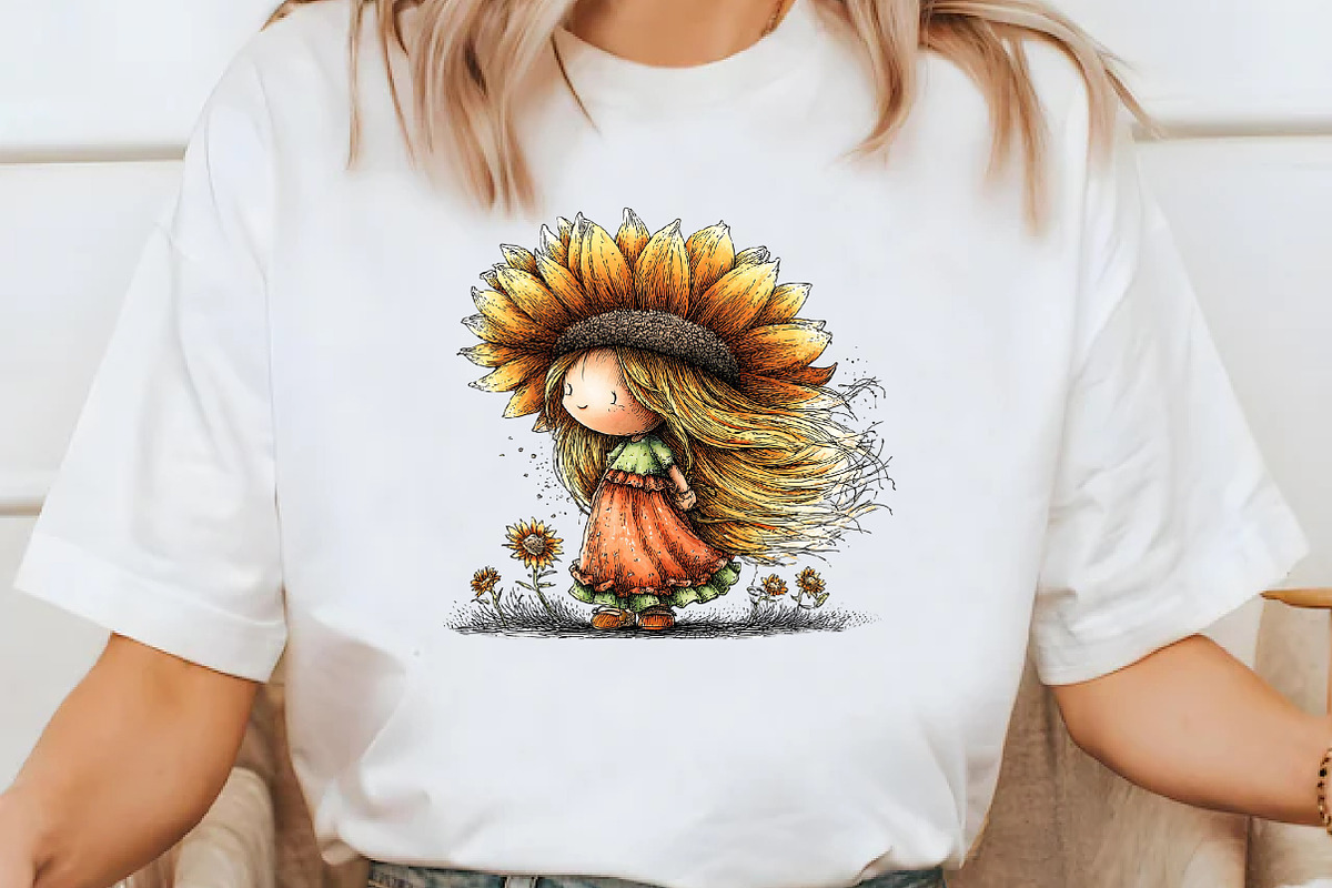 Whimsical Sunflower Girl Clipart, a Seasonal Illustration by Designworld (Photo 7 of 9)