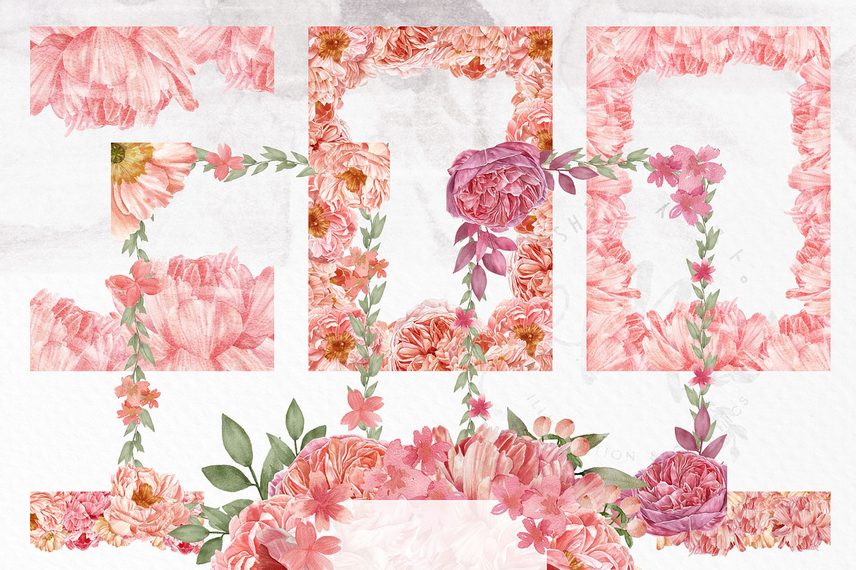 LivingCoral Watercolor Flowers, an Illustration by May • SHO (Photo 7 of 13)