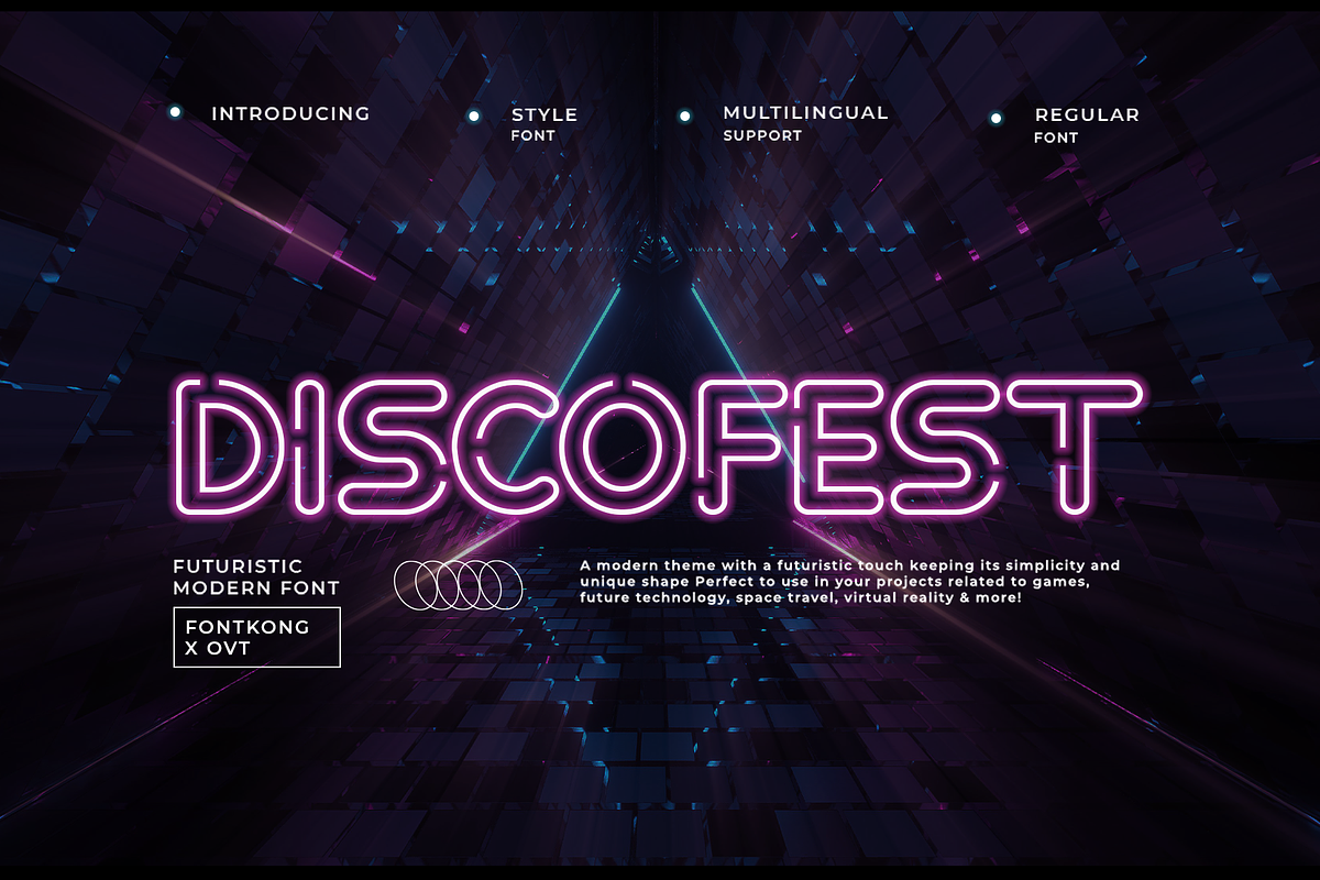 Discofest - Futuristic Modern Font, a Sans Serif Font by overlaytemplates (Photo 1 of 5)