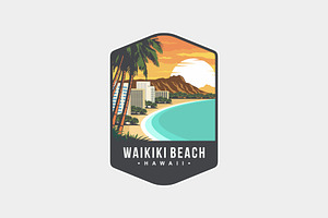 Hawaiian waikiki beach patch logo, a Branding & Logo Template by swarnstudio
