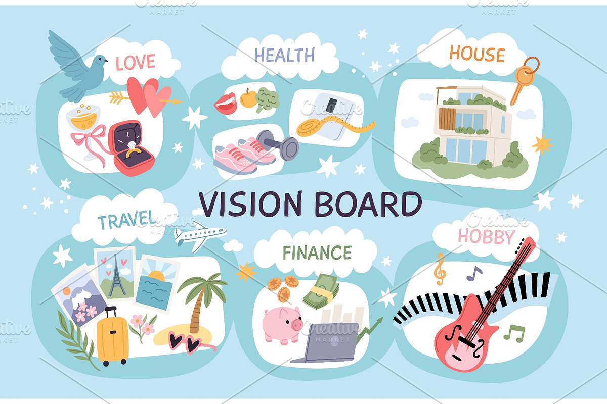 Vision board. Pictures with goals, a Finance Illustration by YummyBuum (Photo 1 of 3)