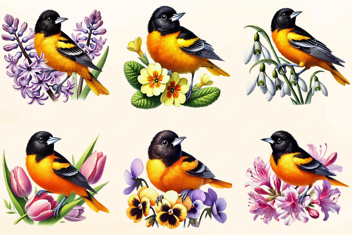 Spring Baltimore Oriole Clipart, a Work Illustration by OK Design (Photo 2 of 4)