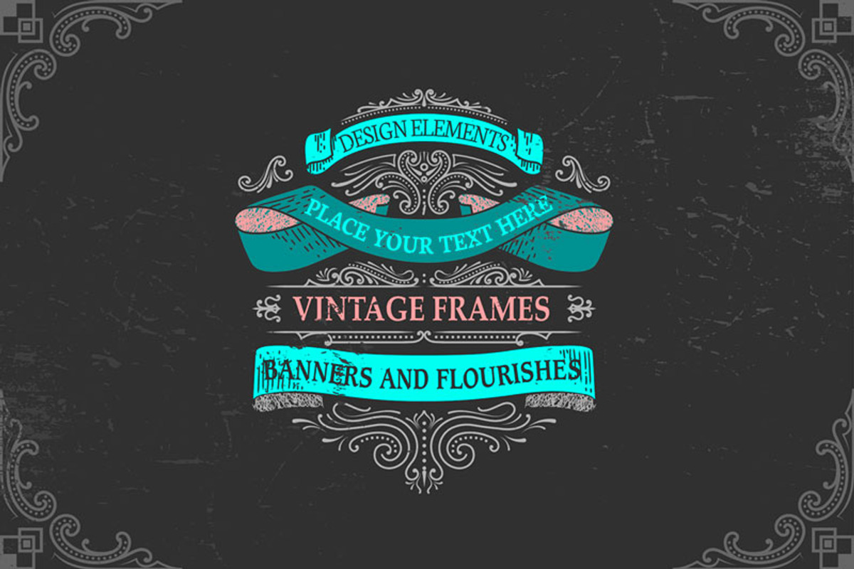 SET of vintage frames and badges, a Decorative Illustration by ARSCOR (Photo 1 of 5)