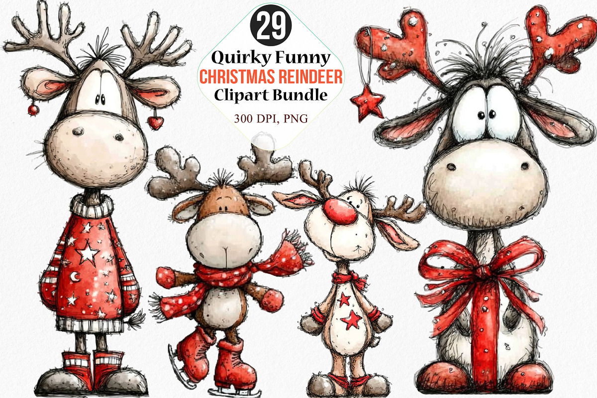 Quirky Funny Christmas Reindeer, an Illustration by Canvas Craft (Photo 1 of 8)