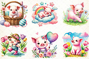 Watercolor Spring Pig Sublimation, an Illustration by DreamCafeArt (Thumbnail 2 of 4)