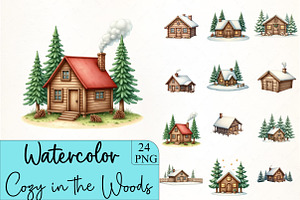 Cozy Cabin in the Woods Clipart, an Illustration by CrexoraLab