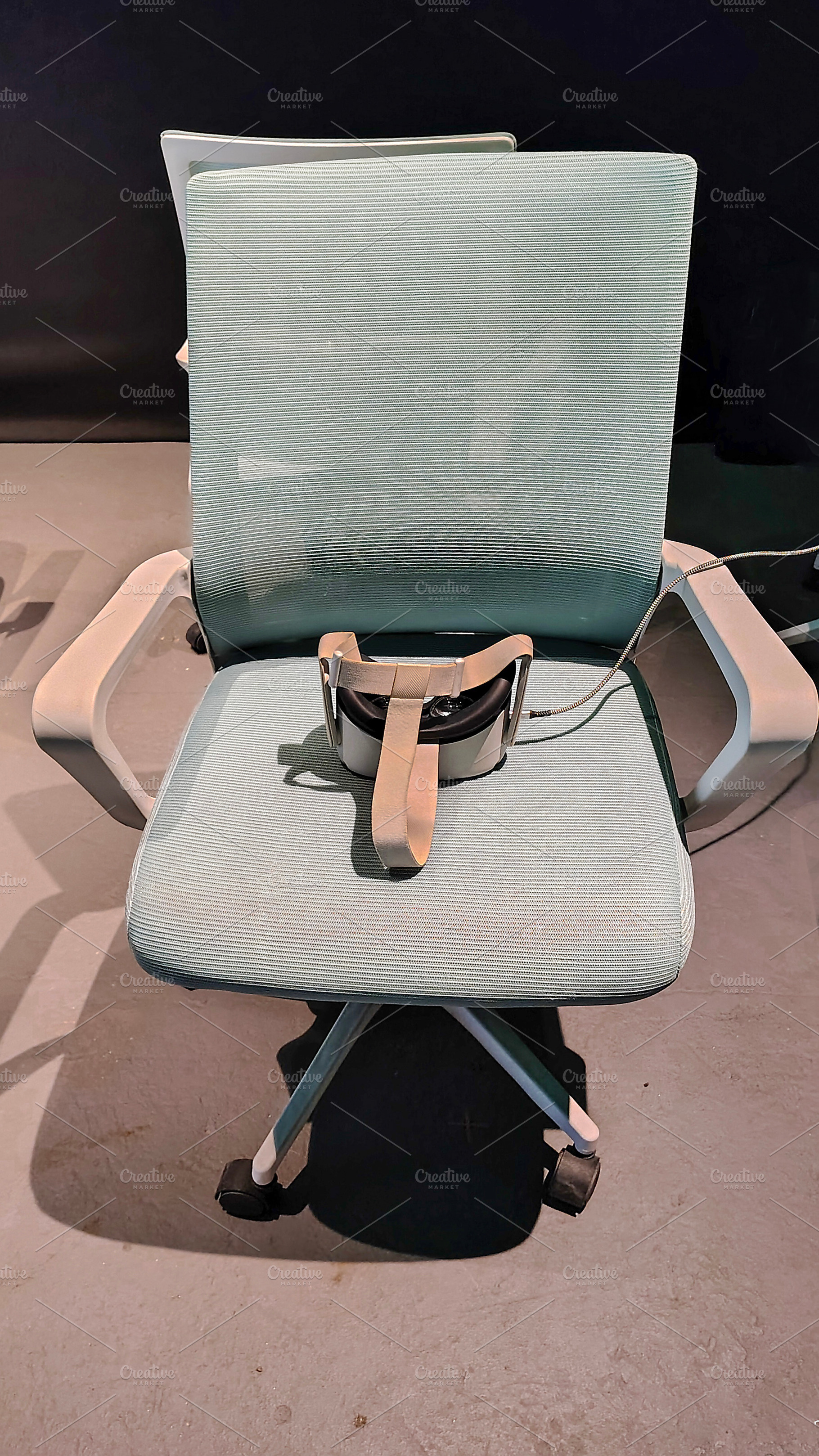 Empty chairs with vr glasses at interior room, a Technology Photo by DanFLCreativo