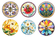 Round Stained Glass Bee Flower Png, an Illustration by cherrydesign (Thumbnail 2 of 3)